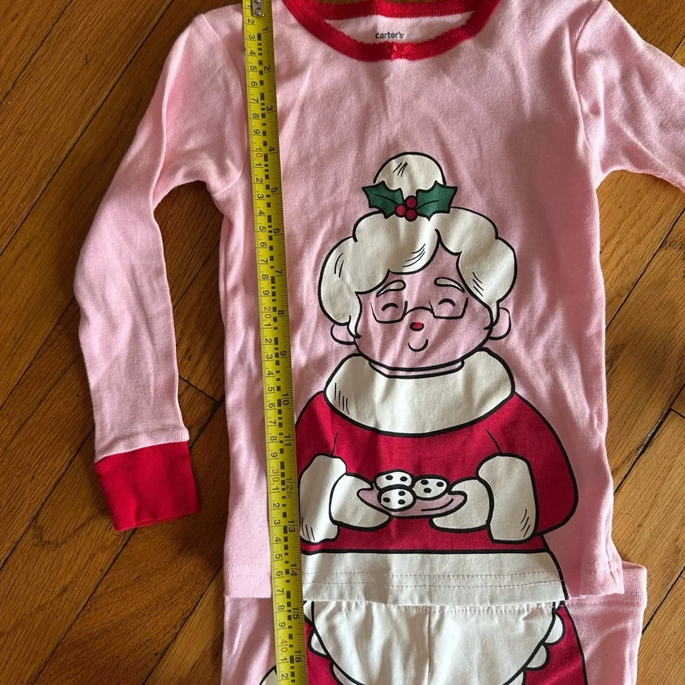 Carter's Girl’s 3T Pink Mrs. Claus w. Cookies Kids 2-Piece ChristmasPajama Set.
